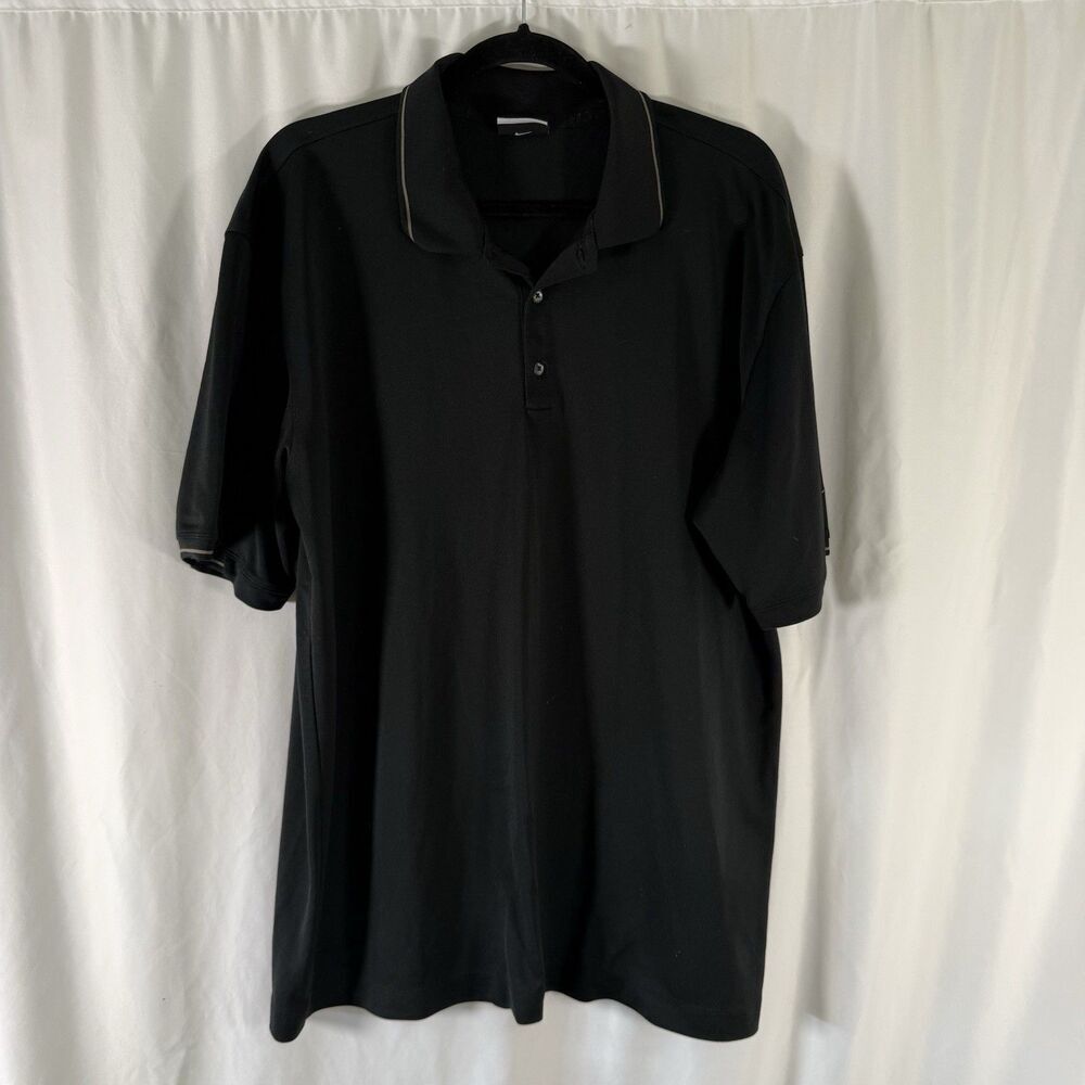 Nike Golf Polo Men's XL Solid Black Short Sleeve Collared Pullover Fit Dry